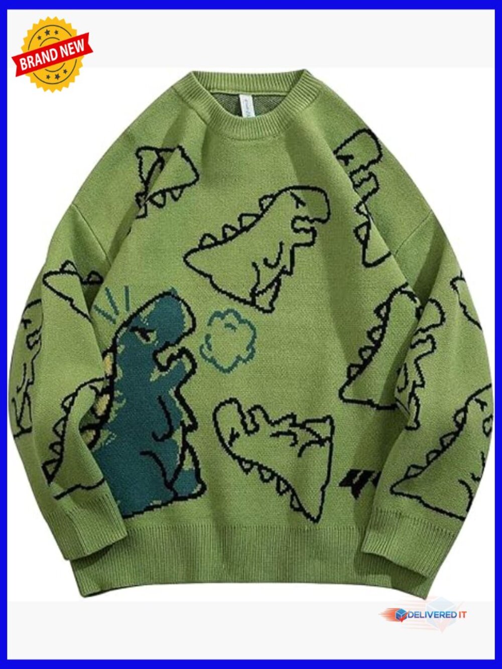 Vintage Oversized Dinosaur Graphic Sweater Y2K Streetwear Knit Pullover